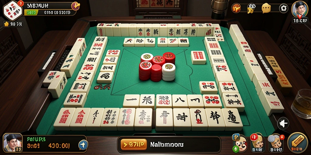 Tampilan gameplay mendebarkan dari 987UP, permainan Mahjong yang seru.