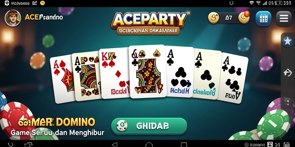 Screenshot utama gameplay ACEPARTY yang menunjukkan suasana permainan Domino.