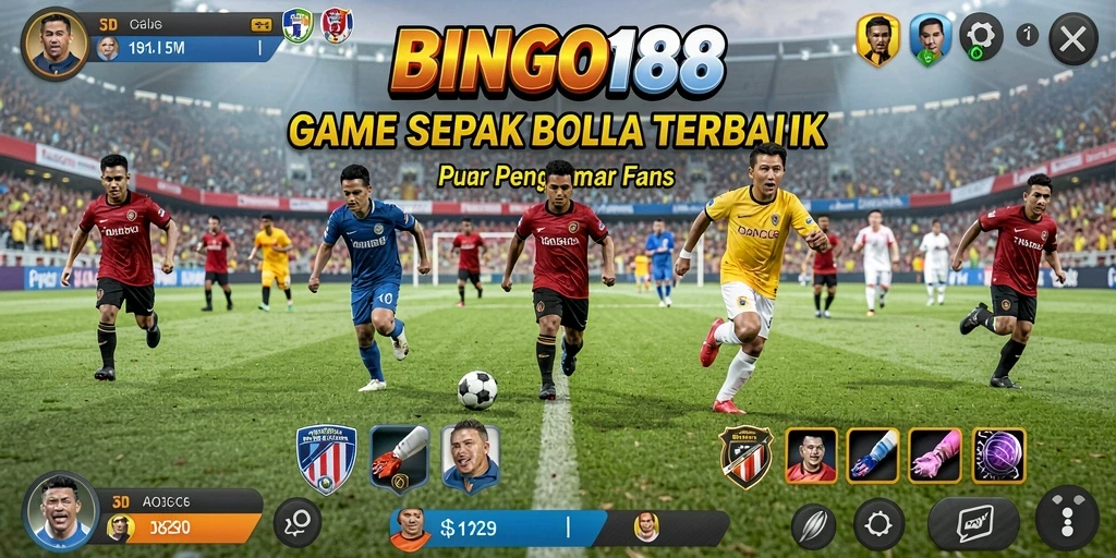 Tampilan gameplay BINGO188 dengan aksi sepak bola yang seru.
