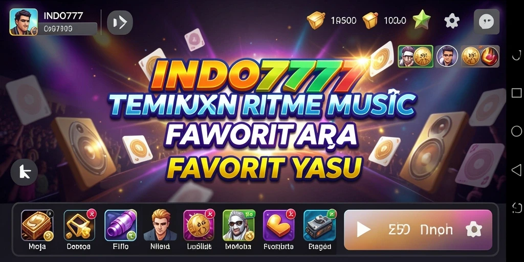 Tampilan utama INDO777 menampilkan berbagai lagu dan fitur menarik.