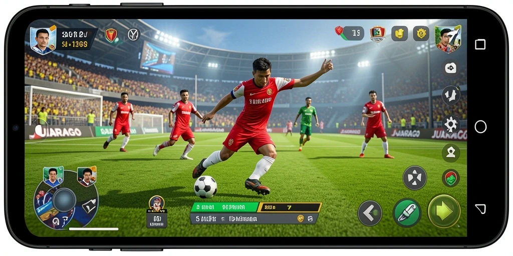 Tampilan gameplay JUARAGO dengan aksi menarik di lapangan.