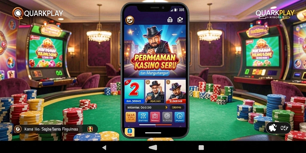Tampilan mendebarkan dari gameplay utama QUARKPLAY yang menampilkan pengalaman Kasino.