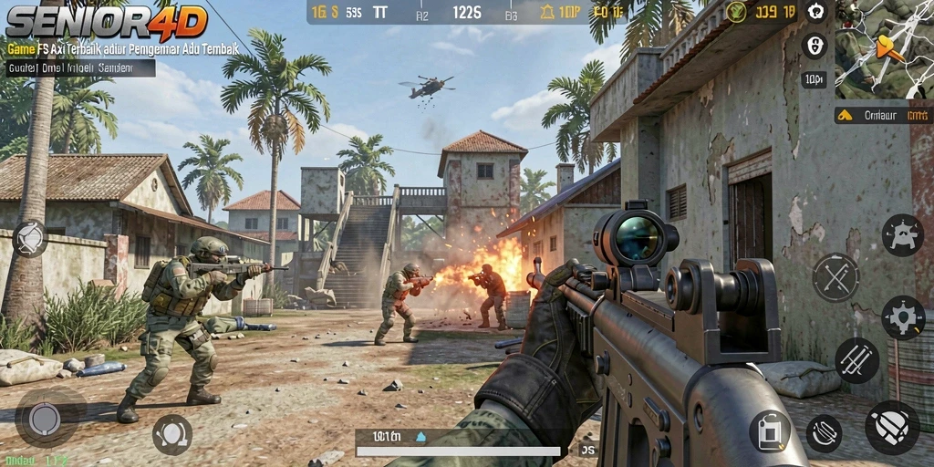 Tampilan menegangkan dari aksi FPS dalam SENIOR4D.