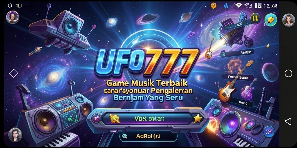 Tampilan gameplay menakjubkan dari UFO777 dengan berbagai musik dan tantangan.