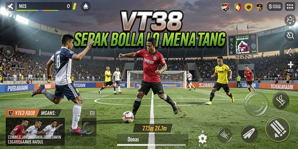 Tampilan gameplay VT38 dengan aksi sepak bola yang menegangkan.